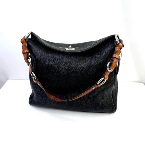Coach Black Pebbled Leather Chelsea Turn Lock Hobo Y2K Vintage Shoulder Bag - Picture 4 of 13